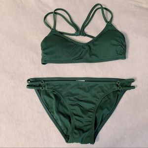 Green ribbed bikini set